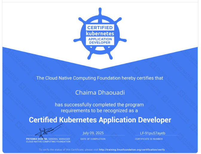 Chaima Dhaouedi Certified CKAD